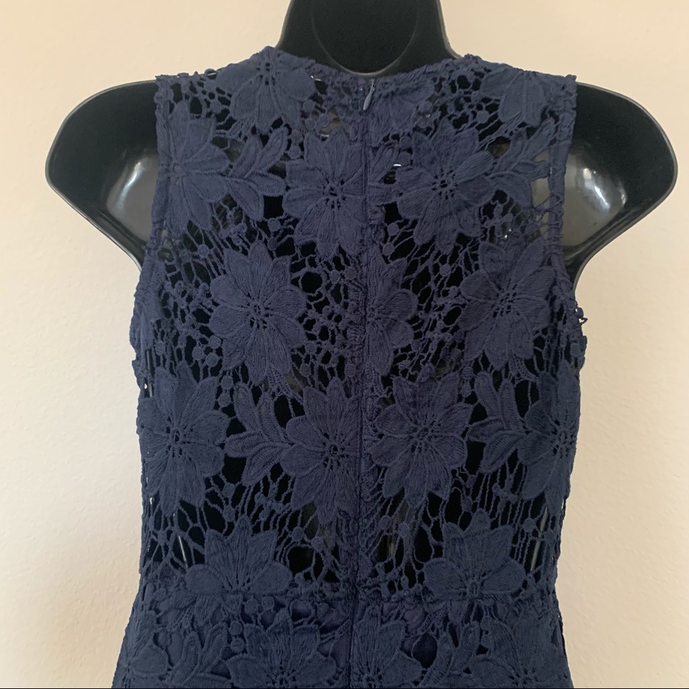 Main Strip Navy Blue Criss Cross Bust Lace Sleeveless Midi Dress - Picture 7 of 8